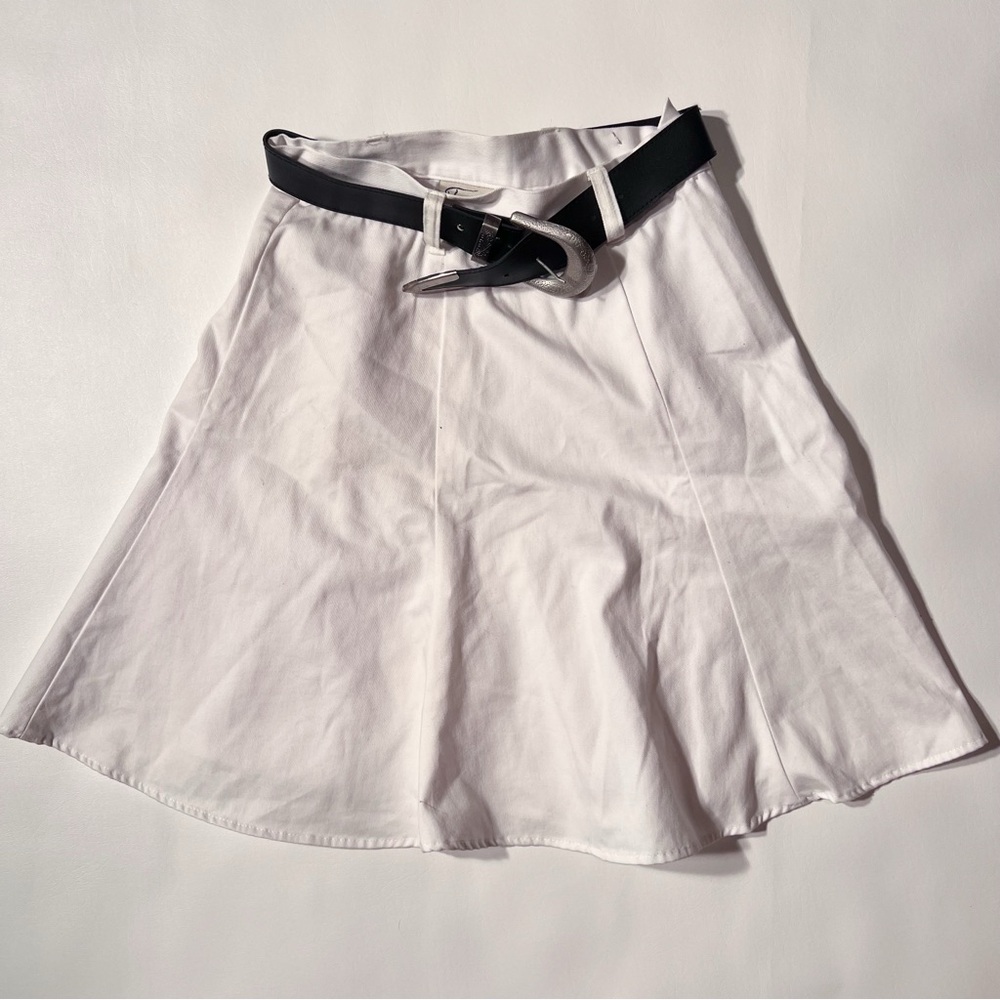 Vintage 90s Tattoo of California White Cotton Midi Skirt with Western Belt